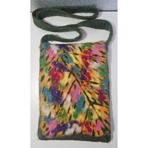 Handmade Nepalese Wool Felted Shoulder Bag Colorful Leaf Design Crossbody NWOT